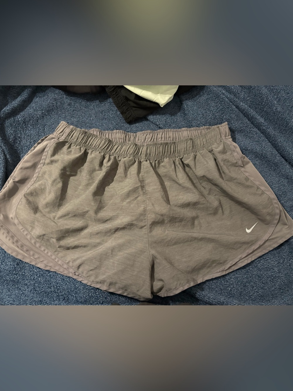 Nike Women's Taupe Athletic Shorts with White Swoosh
